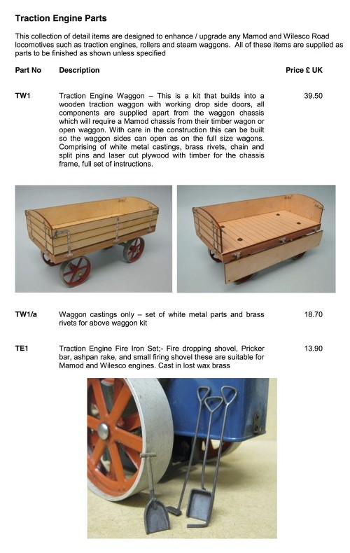 Traction Engine parts Page 1a