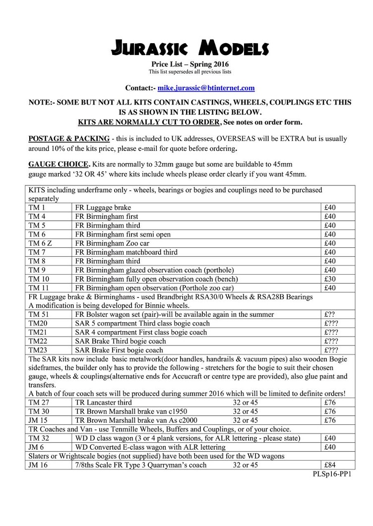 Jurassic Models Price List Spring2016 1a